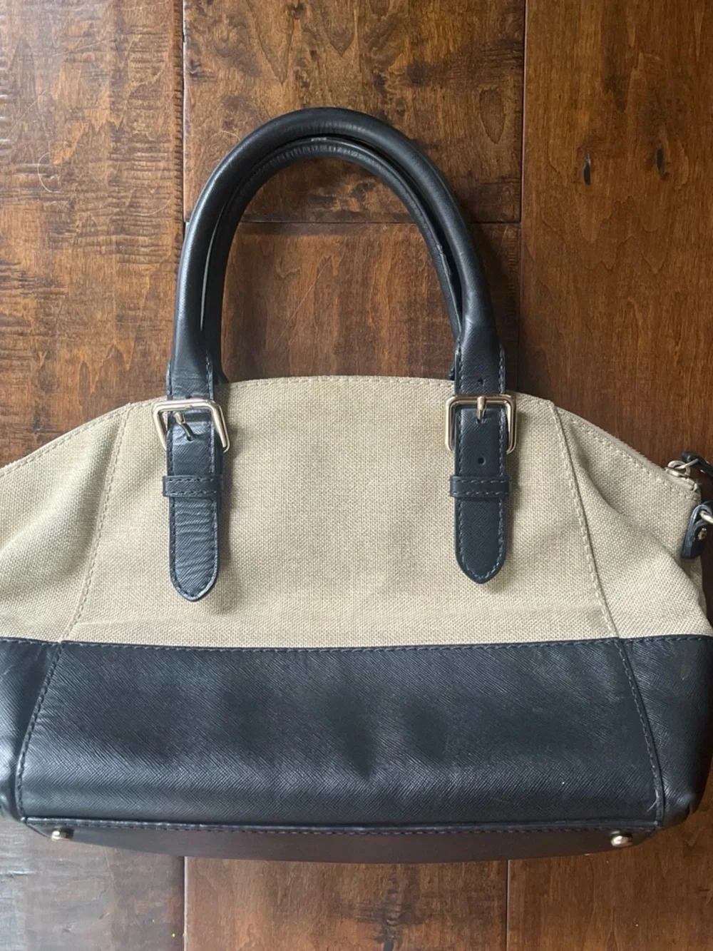 Kate Spade Charlotte Street Sloan Satchel, cream canvas and black leather